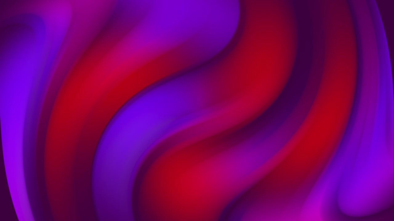 Colorful abstract moving waves. Gradient transition of red and blue colors. Looped animation. Glowing liquid pattern.