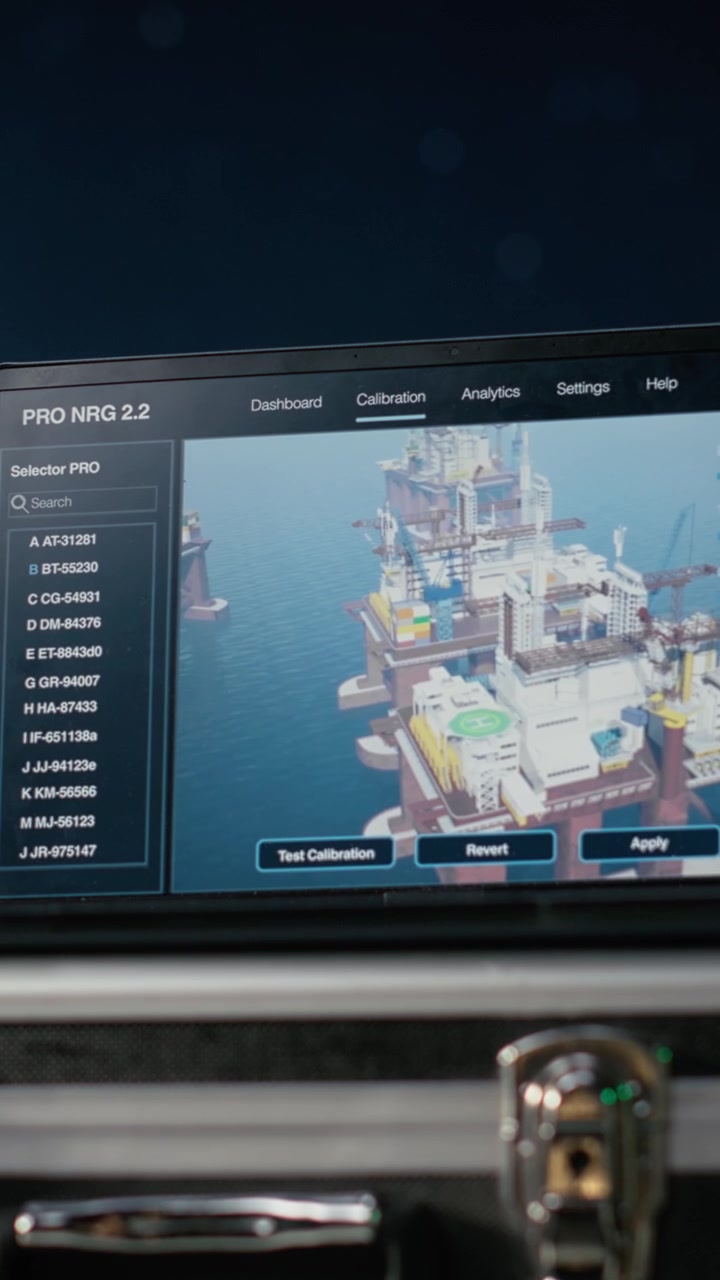 Vertical video Laptop on offshore platform monitors petrol production during supply bottleneck