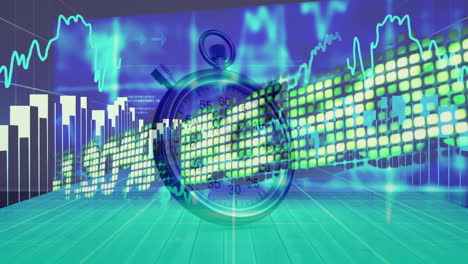 animation of statistics with financial data processing and stopwatch