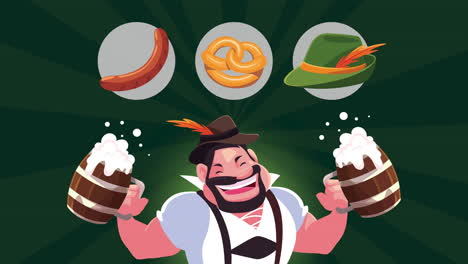 celebración del oktoberfest con salchichas, pretzels y cerveza