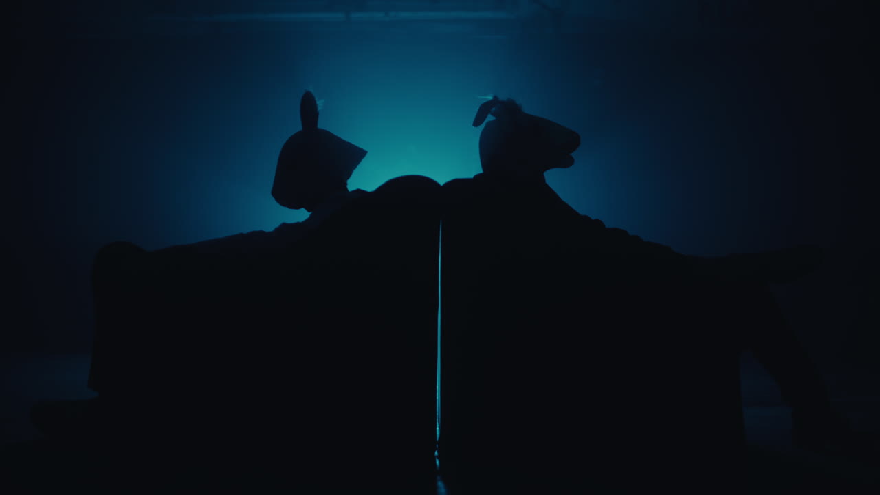 Silhouette of Two People Wearing Bunny Masks
