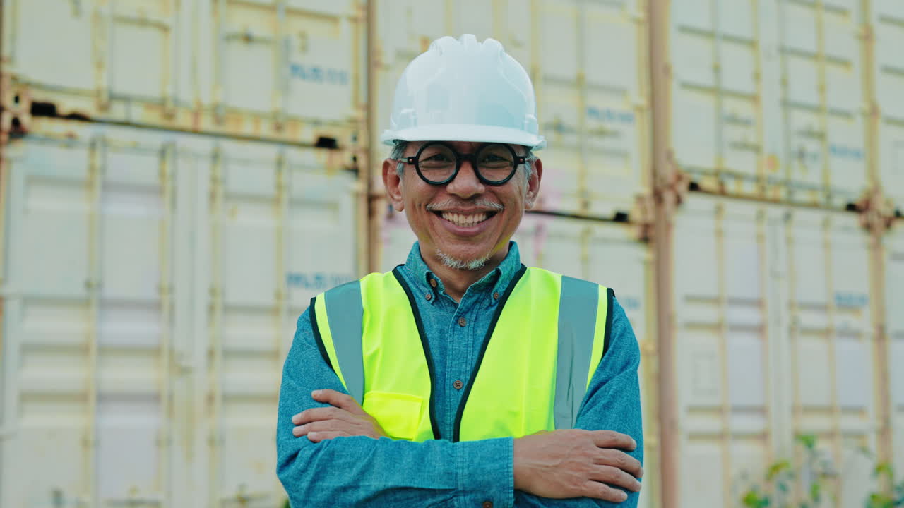 Smiling Engineer at Shipping Port