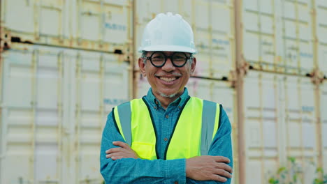 smiling engineer at shipping port