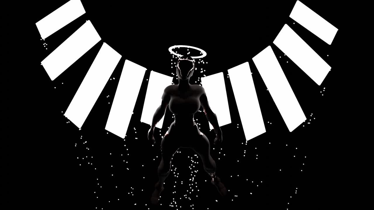 날개 와 반불 을 가진 실루 된 천사