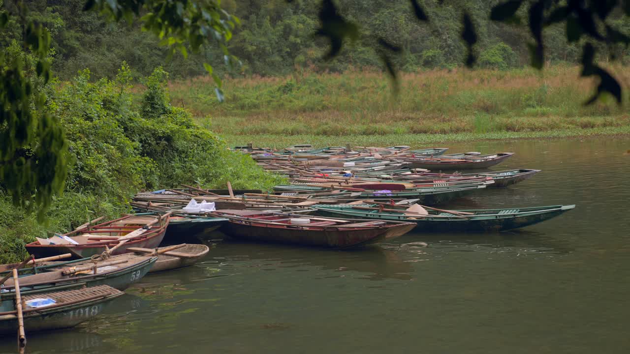 Row boats parked in Ninh Binh vietnam