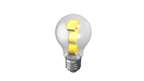 3d animation of idea symbol bulb and question mark spinning inside on clean white background