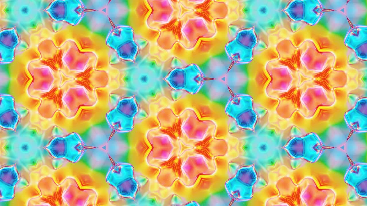 3d 추상적인 루프 bg와 같은 파동 모양의 대칭 패턴, 파동으로 된 카레도스코프 구조, 아름다운 그라디언트 색상과 함께 다채로운 액체 유리, 4k 트렌디한 다채로운 유체 애니메이션