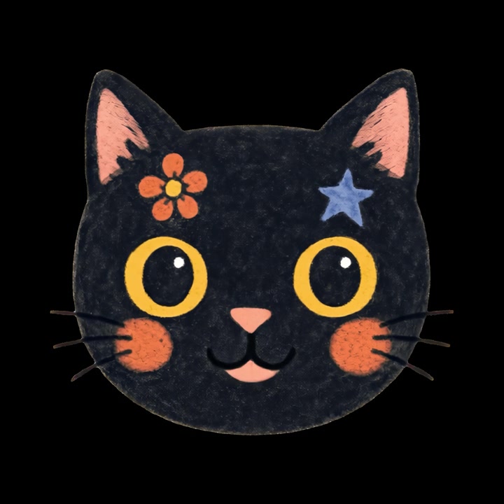 Faccia di gatto nero cartone animato felice che ammicca e tira fuori la lingua