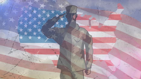 animation of male soldiers saluting over american flag