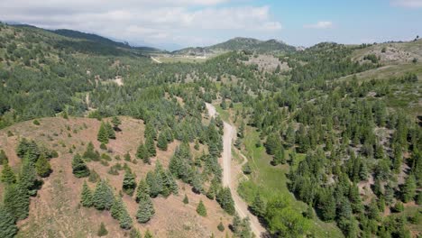 el dron ve las montañas verdes de paktia con la carretera.