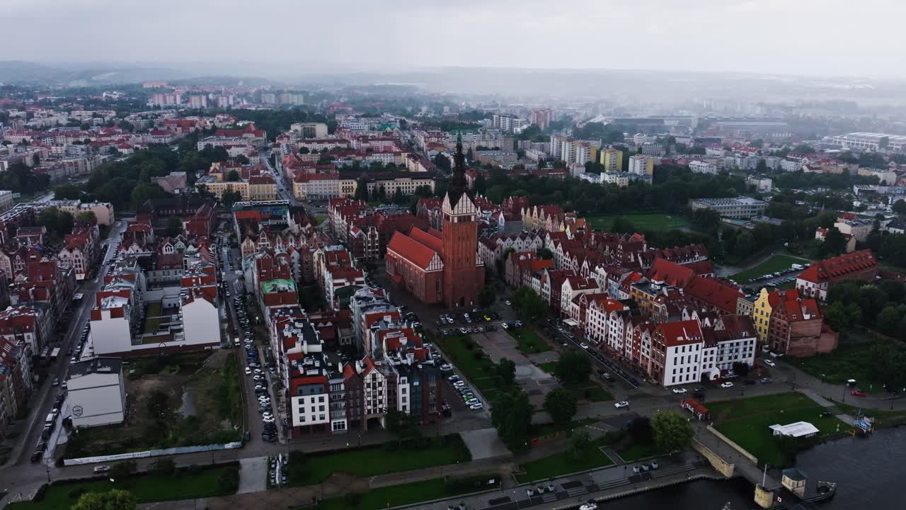 Aerial establishing of Elblag Poland symbolizing NATO presence near Kaliningrad