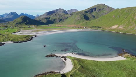 lofoten islands beaches in fredvang, norway, scandinavia - 4k aerial in summer