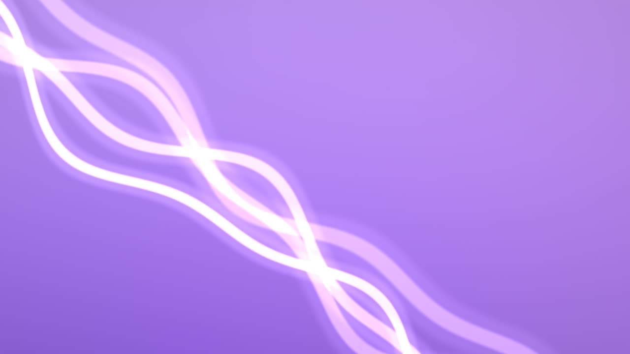 Uno sfondo viola sfumato presenta due linee bianche ondulate che si intrecciano con un bagliore delicato, creando un movimento astratto dinamico