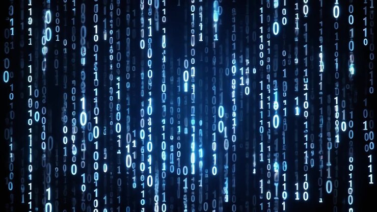Digital Binary Code Streaming Down on Dark Background