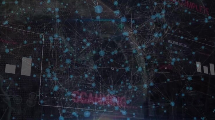Animation of data processing, globe and network of connections