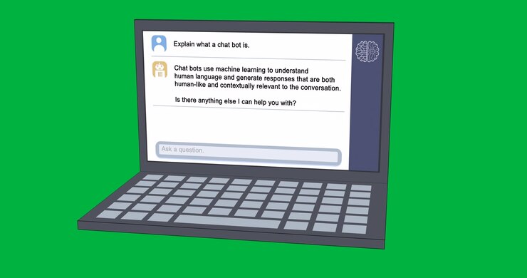 Animation of laptop with online ai chat over shapes on transparent background