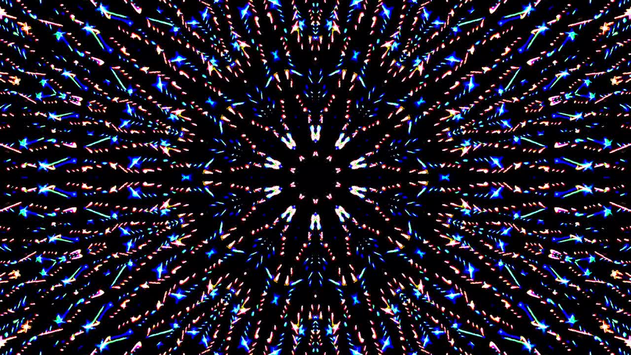 Helder abstract licht in volle kleur, caleidoscoop, zwarte achtergrond
