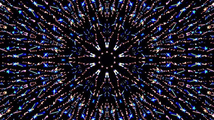 Bright abstract light governing full color, kaleidoscope, black background