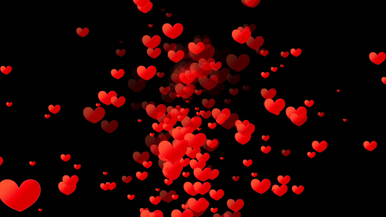 Multitudes Romantic Red Love Hearts pouring out on blackscreen Overlay