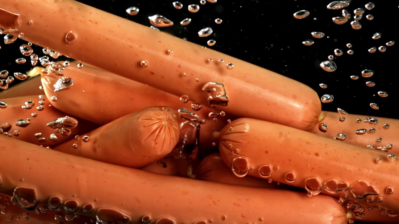 Hot-dogs frémissant dans l'eau bouillante avec des bulles