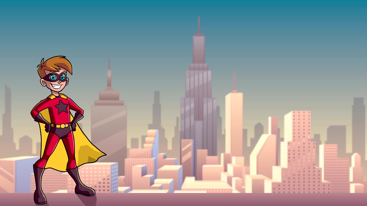 super chico de la ciudad de fondo