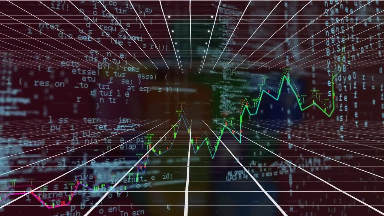 Animation of data processing on black background