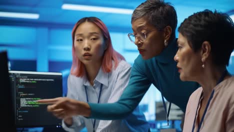 collaborative team discussing complex data insights in modern tech environment, highlighting diverse perspectives and innovative problem-solving approaches