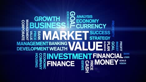 4k market value animated tag word cloud,text design animation seamless loop.