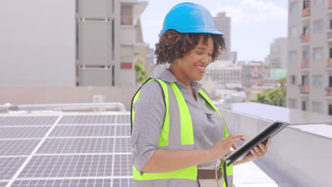 Solar-energy,-face-and-tablet-of-black-woman