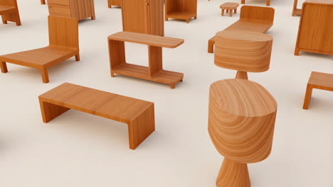a collection of modern wooden furniture pieces
