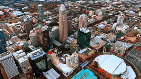 beautiful scenery of modern american city center built with gorgeous skyscrapers. view on charlotte, north carolina, usa from top