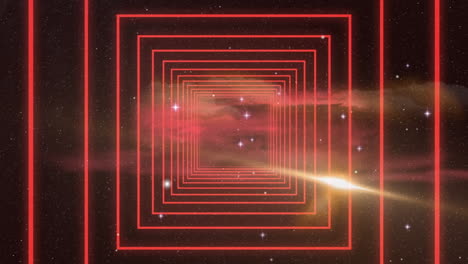 animación digital de formas cuadradas rojas en movimiento sin fisuras contra estrellas brillantes en el espacio