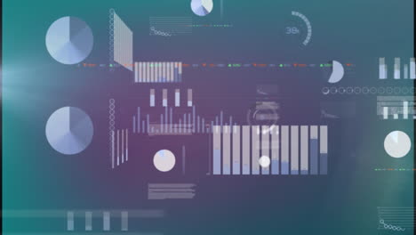 Animation of screens with statistical data processing against purple gradient background
