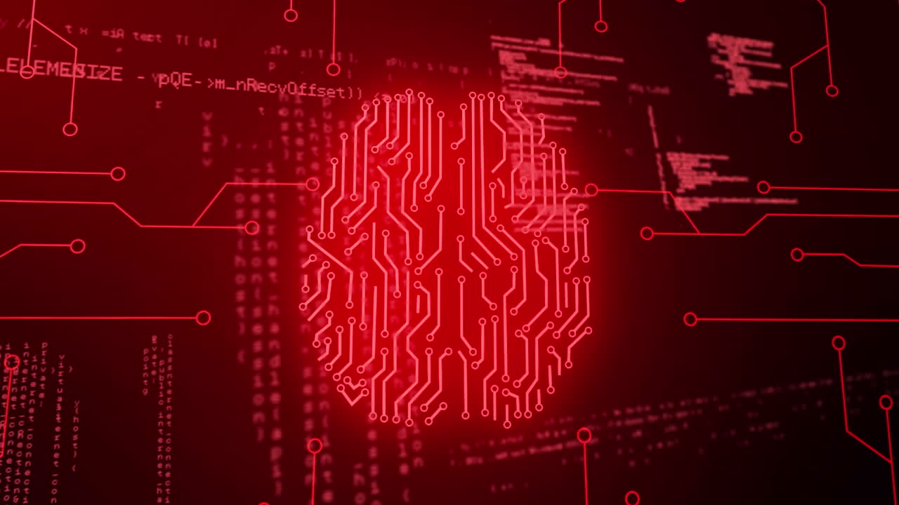 animación del cerebro biométrico, codificación binaria y procesamiento de datos.
