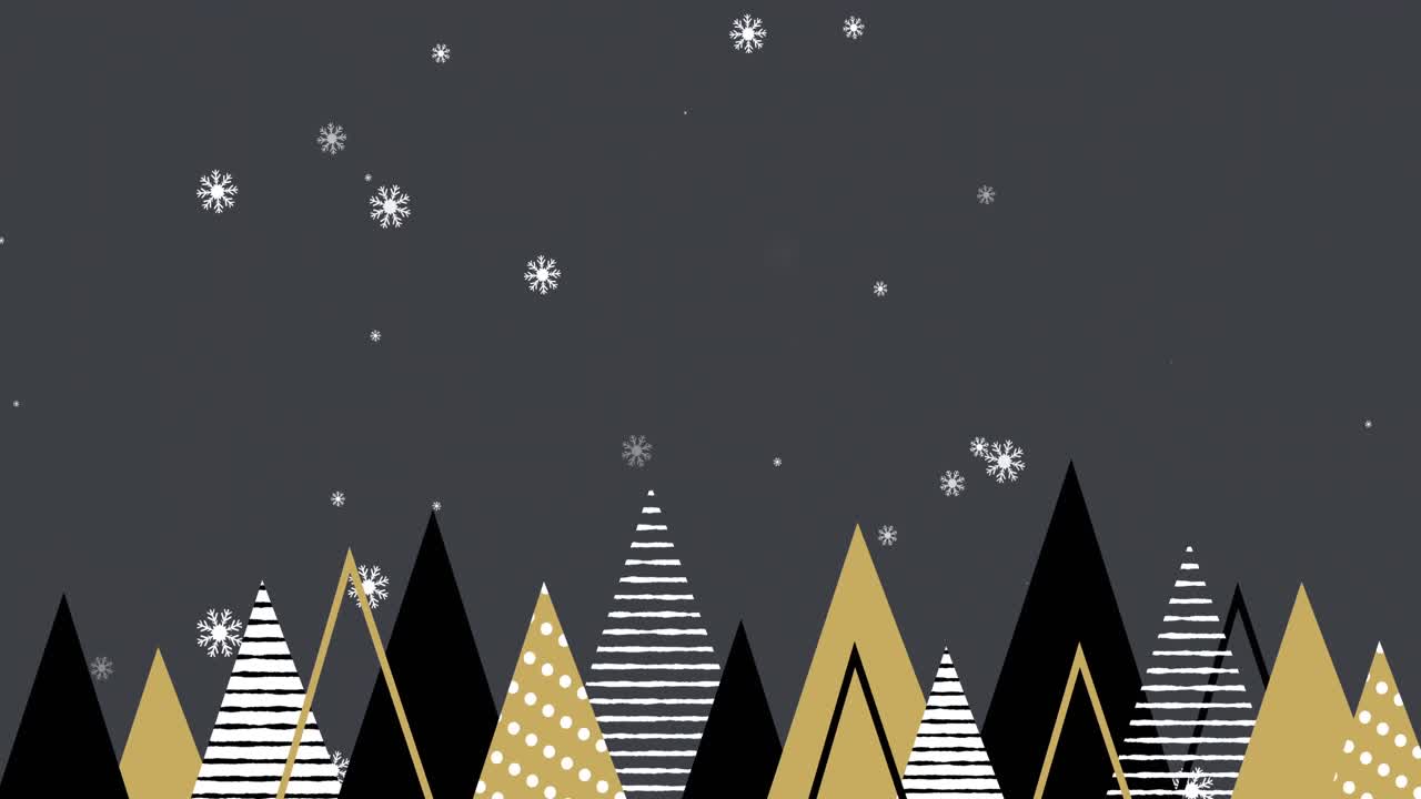 animación de nieve cayendo sobre los árboles de navidad sobre un fondo gris