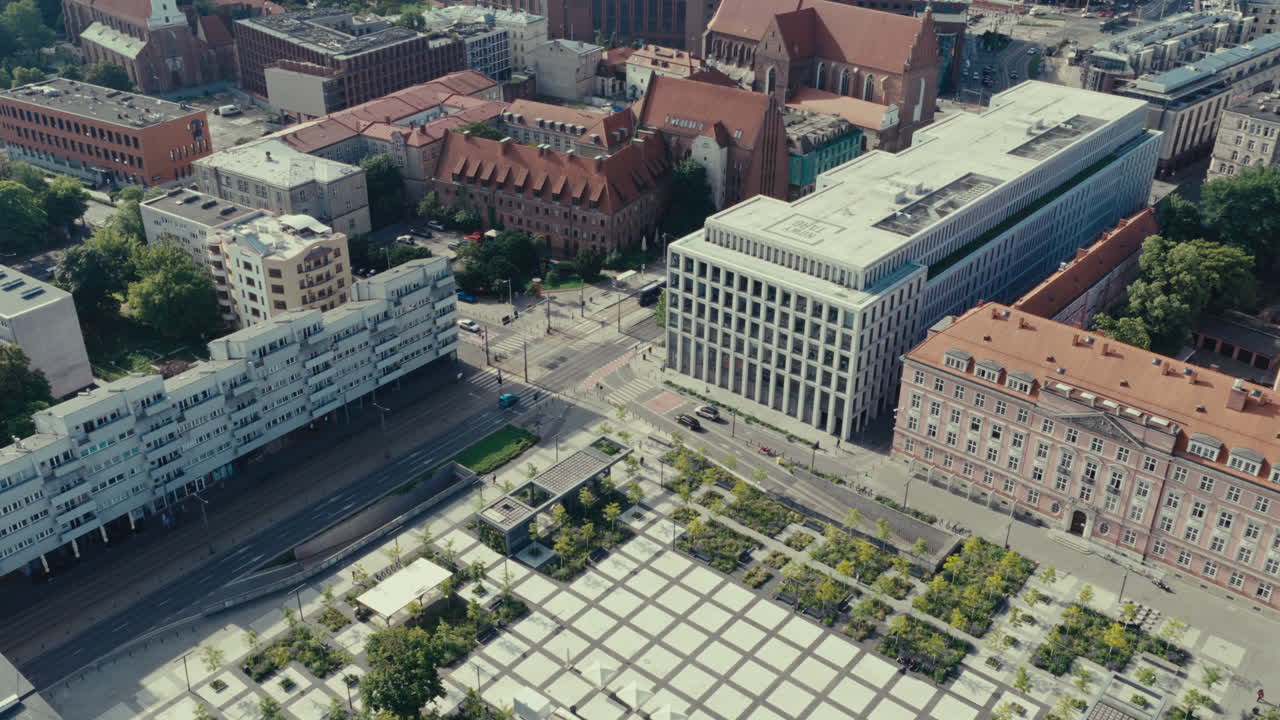 Aerial View of a City Square in Gdansk, Poland