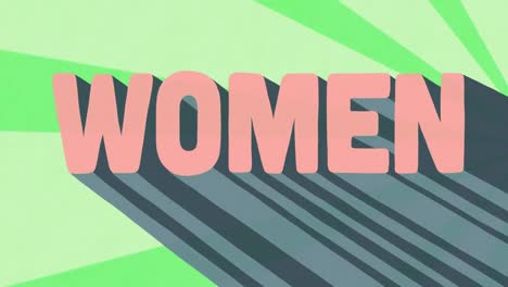 animation of women text over stripes on green background