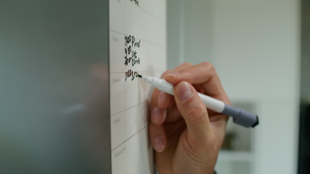 Hand Writing on a Whiteboard Calendar