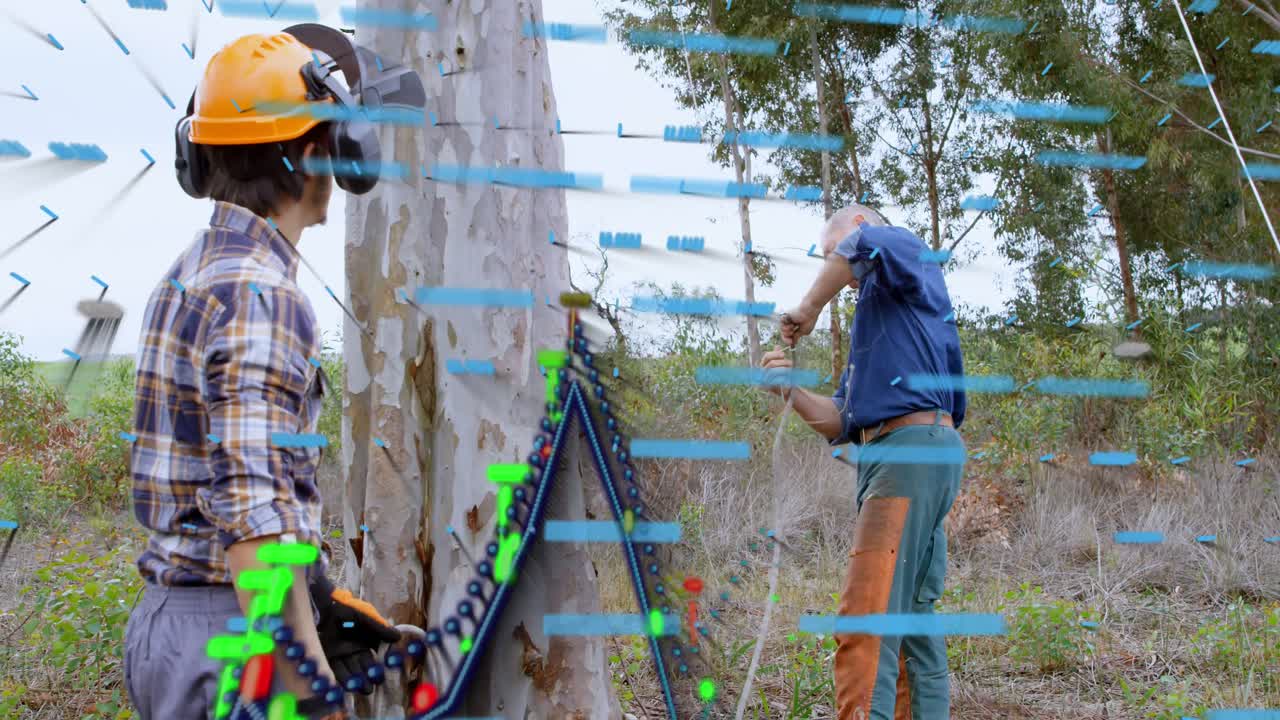 animación del procesamiento de datos sobre dos leñadores