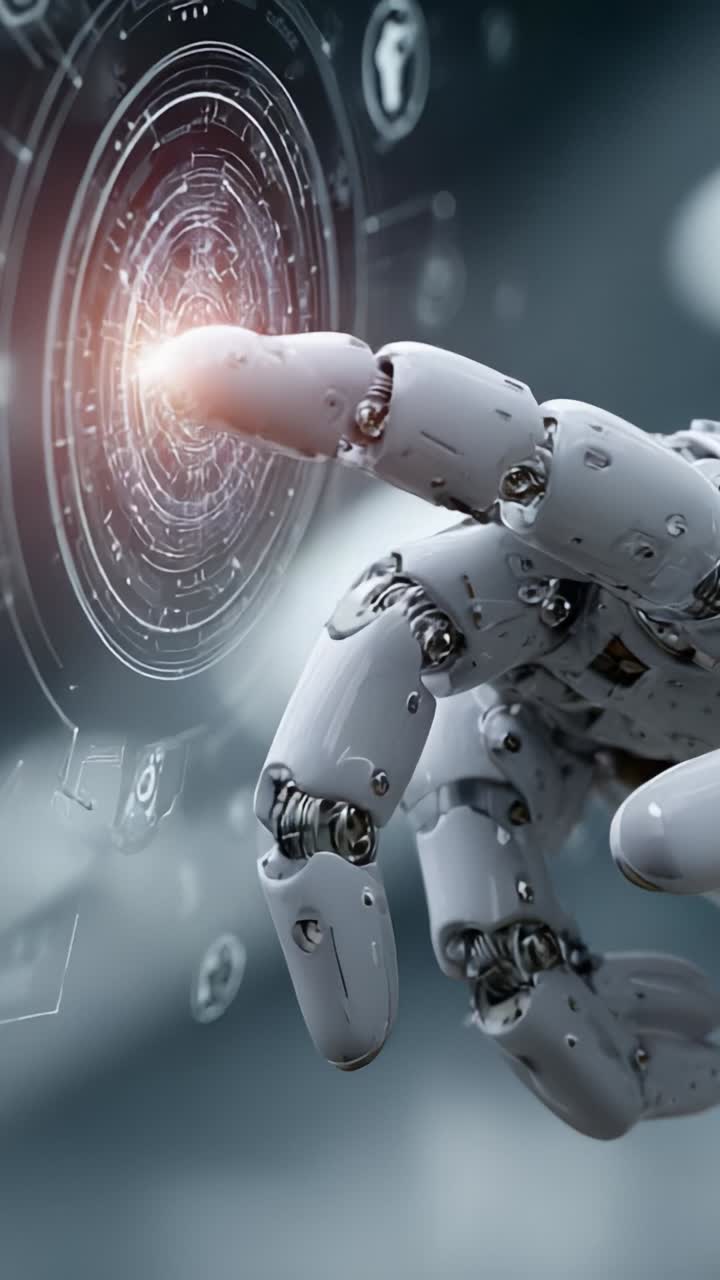 A Close-Up of a Futuristic Robotic Hand Interacting with a Digital Interface, Showcasing Advanced Technology and Artificial Intelligence in Action