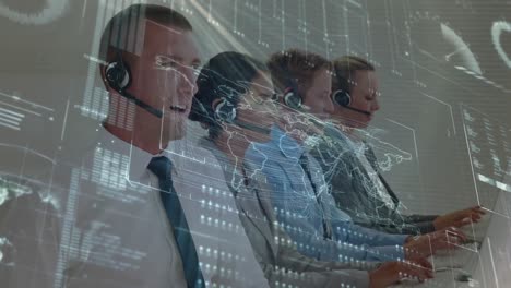 animazione dell'elaborazione dei dati finanziari su uomini d'affari che lavorano in ufficio
