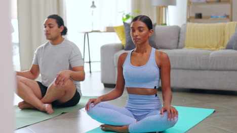 Meditation,-breathing-and-couple-in-living-room