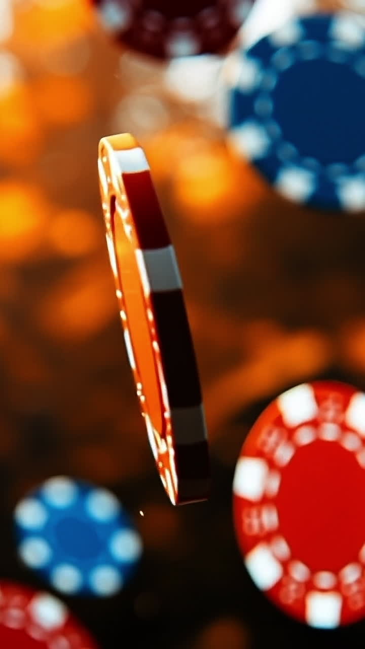 Floating poker chips against warm sunset