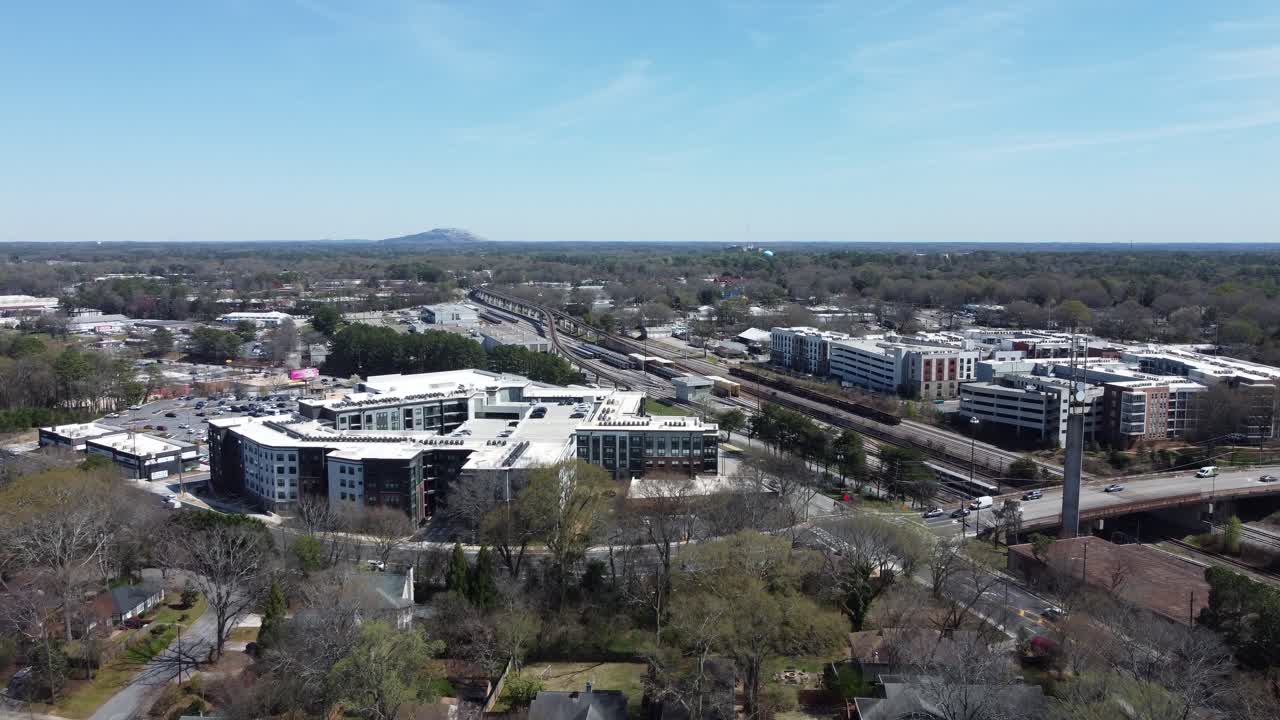 Drone shot of East Decatur in Atlanta, Georgia