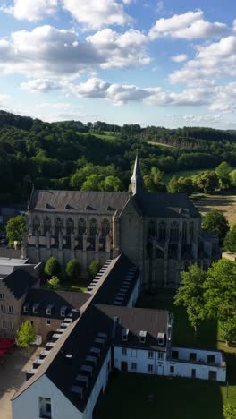 altenberg cathedral, altenberger dom or bergischer dom from an aerial drone perspective
