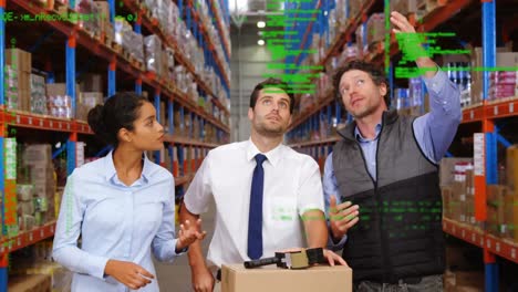 Animation-of-data-processing-over-diverse-people-working-in-warehouse