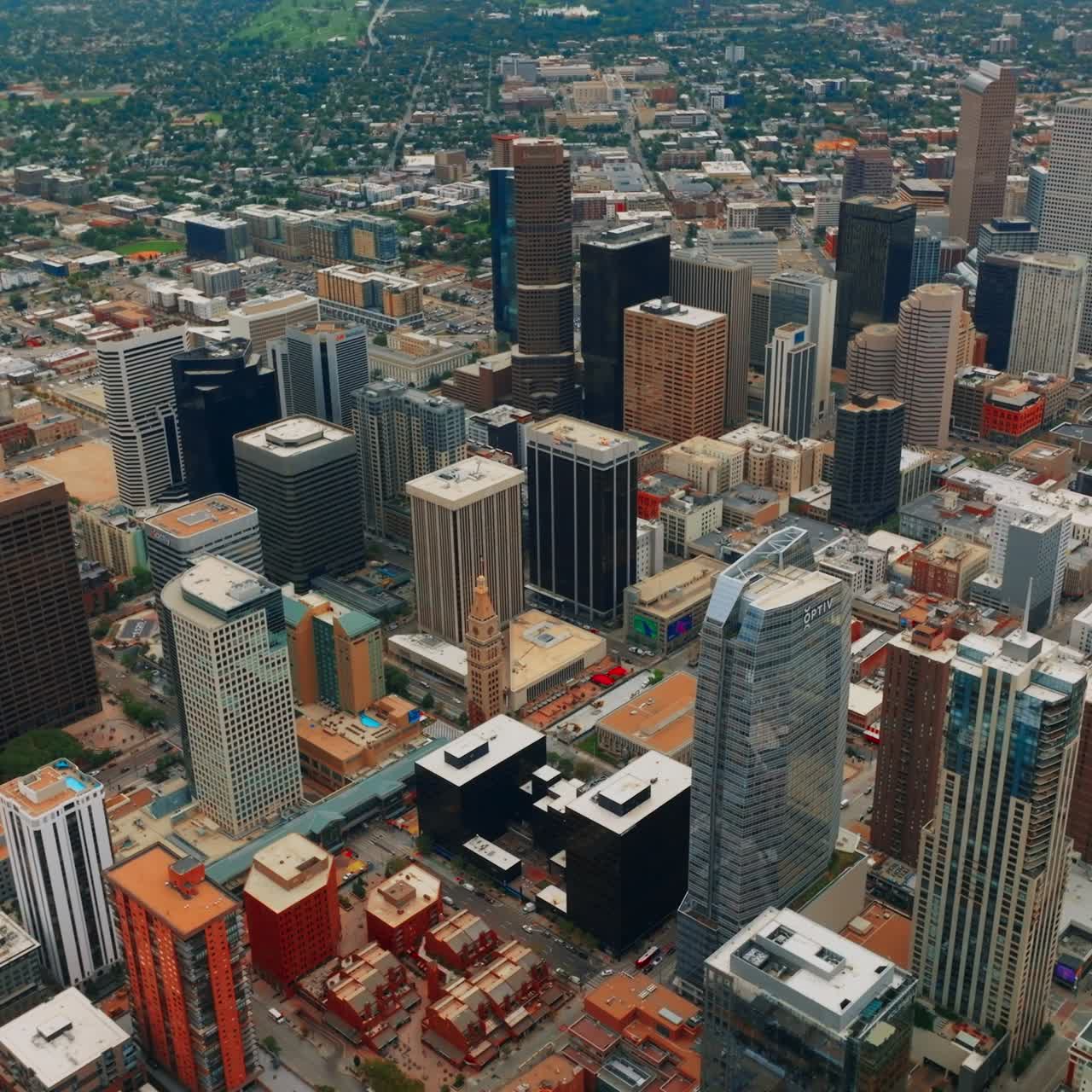 Cityscape of Denver Colorado from aerial. American city panorama