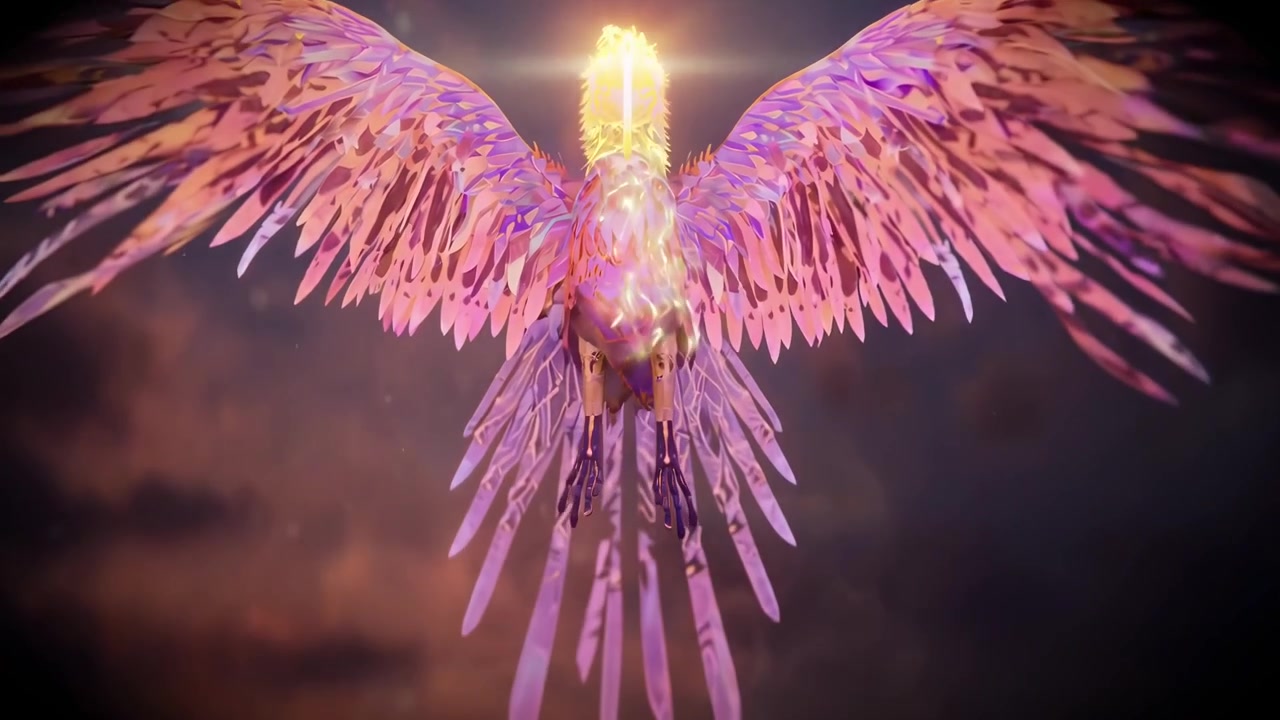 Fiery Phoenix Rising from Volcanic Landscape