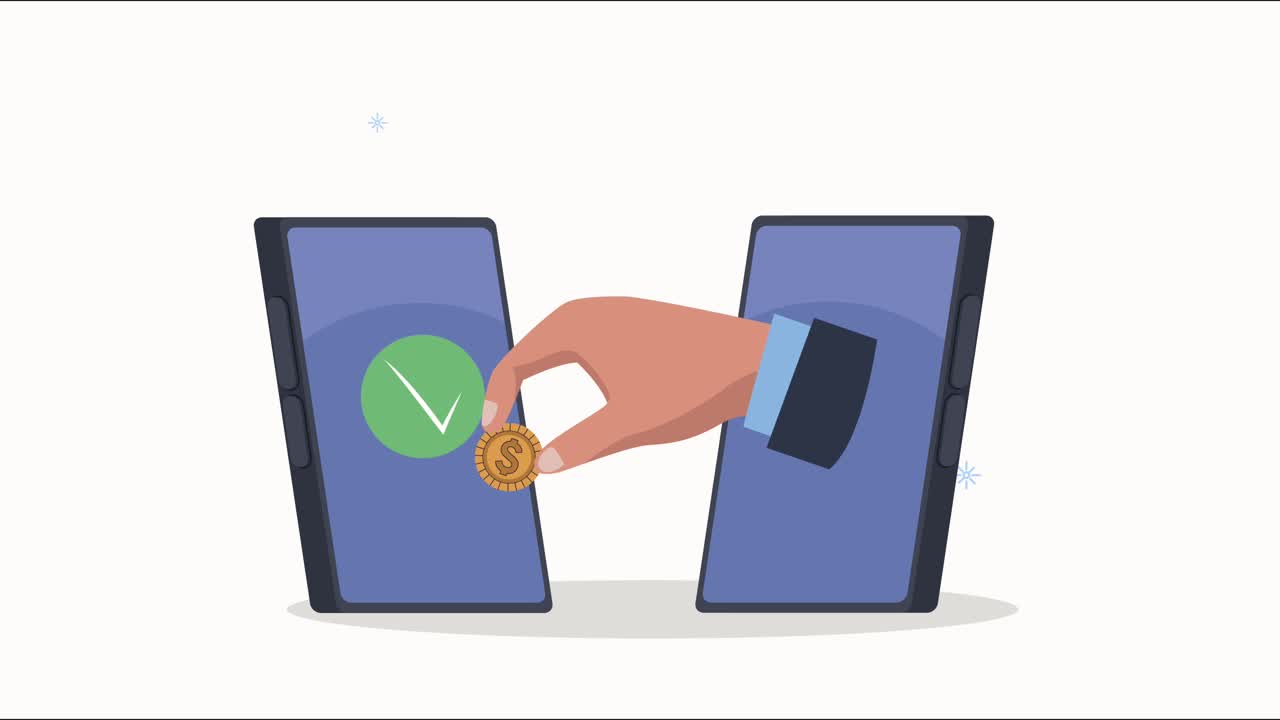 teléfonos inteligentes con la mano y el símbolo de comprobación