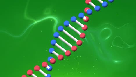 Animation-Eines-DNA-Strangs-über-Lichtspuren-Auf-Grünem-Hintergrund